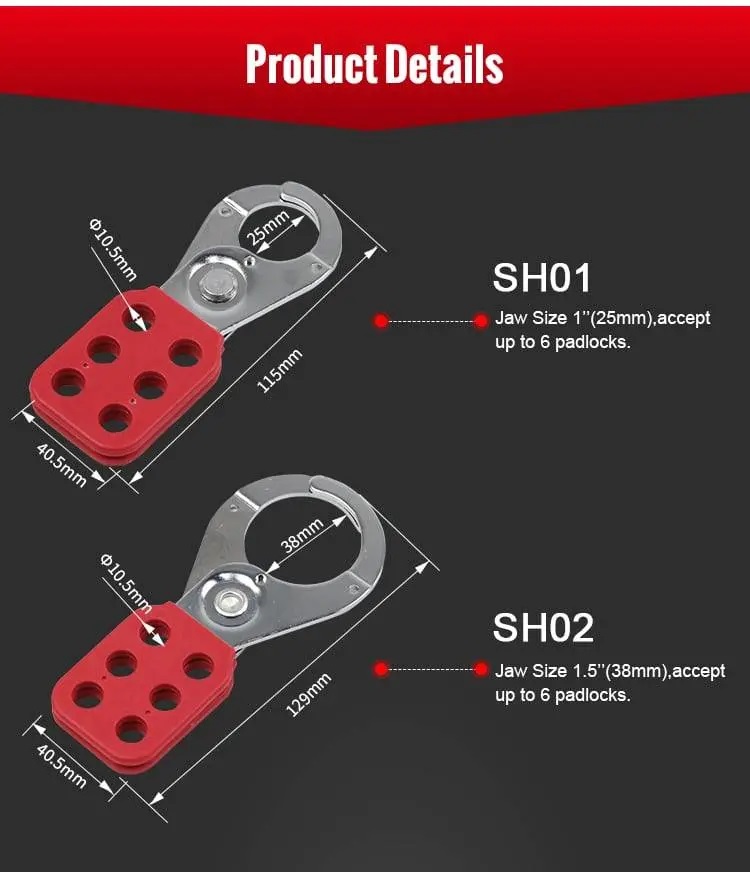 SH01 SH02 Lockout Tagout Hasp Size